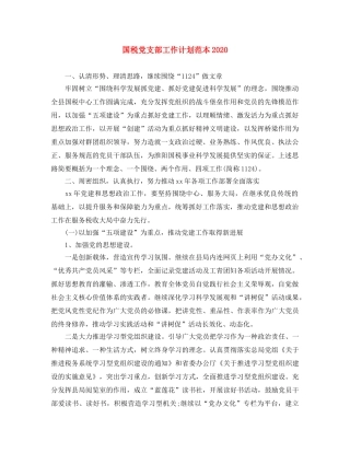 国税党支部工作计划范本2020 
