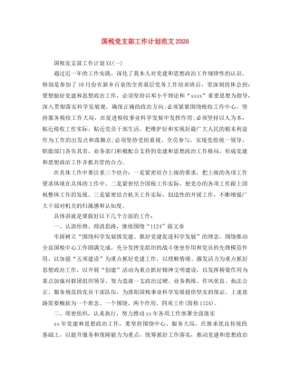 国税党支部工作计划范文2020 