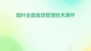 烟叶全面栽培管理技术课件