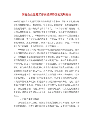 国有企业党建工作在经济特区的发展总结 