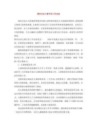 国有企业人事专员工作总结 