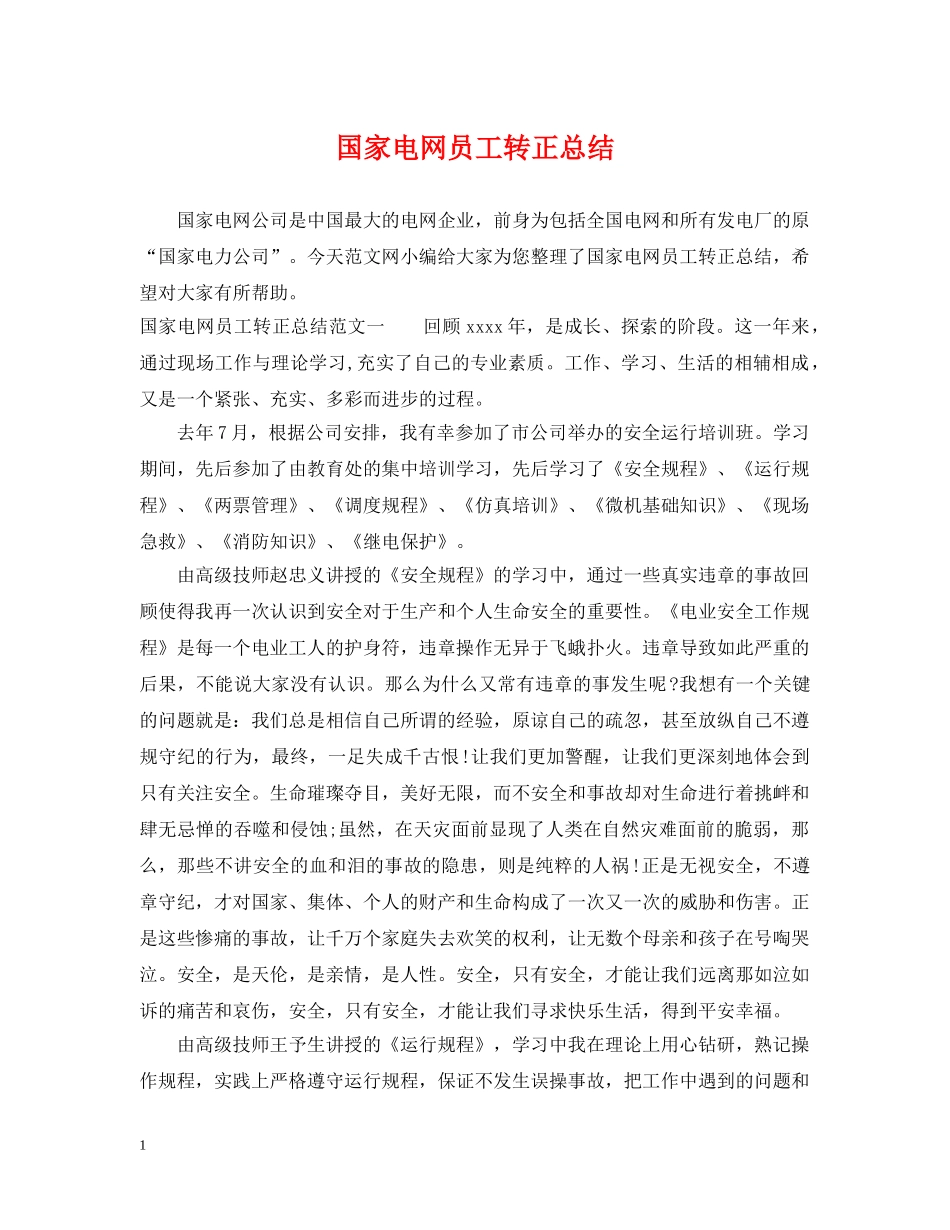 国家电网员工转正总结 _第1页