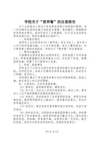 学校关于“营养餐”的自查报告