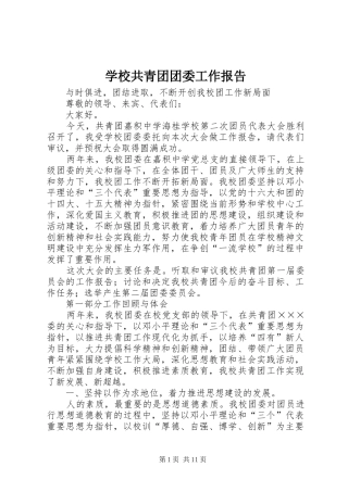 学校共青团团委工作报告