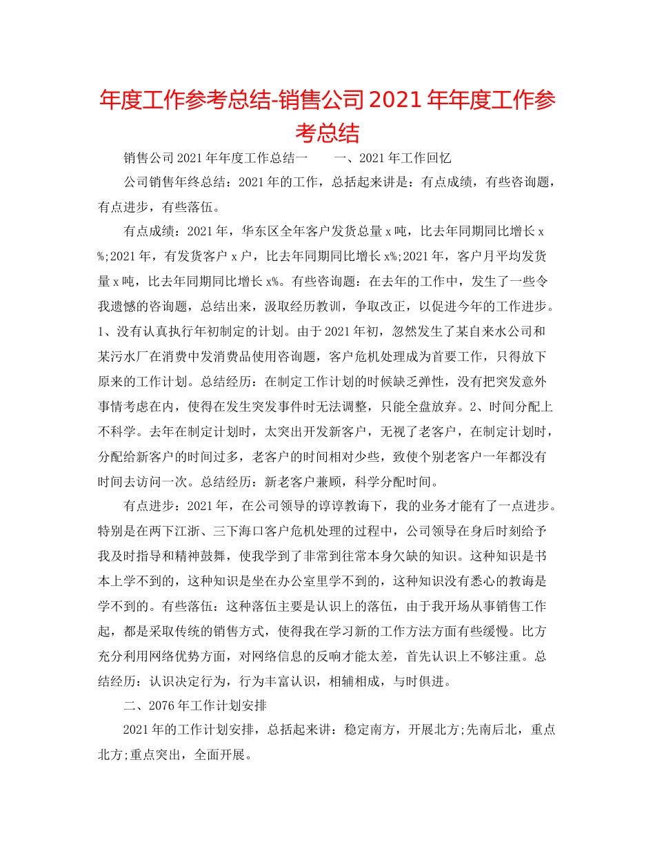 2021年度工作参考总结销售公司度工作参考总结_第1页