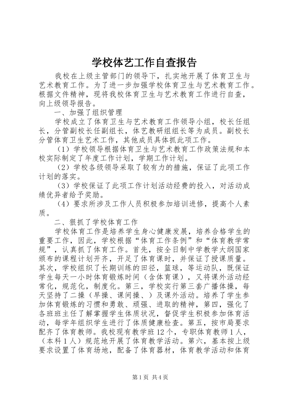 学校体艺工作自查报告_第1页