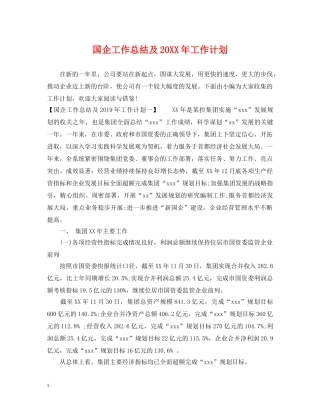 国企工作总结及20XX年工作计划 