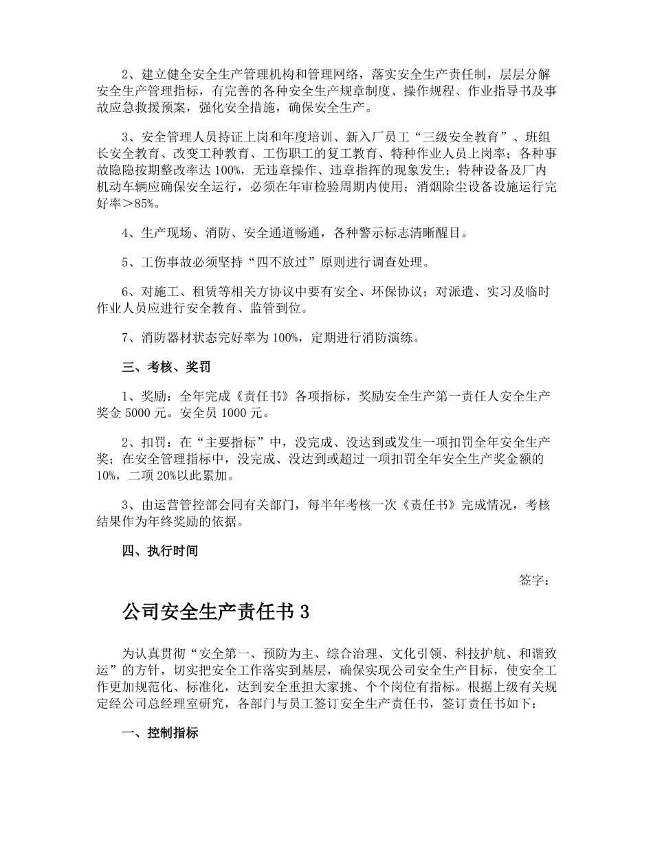 公司安全生产责任书_第3页