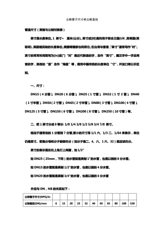 公称管子尺寸和公称直径对照表
