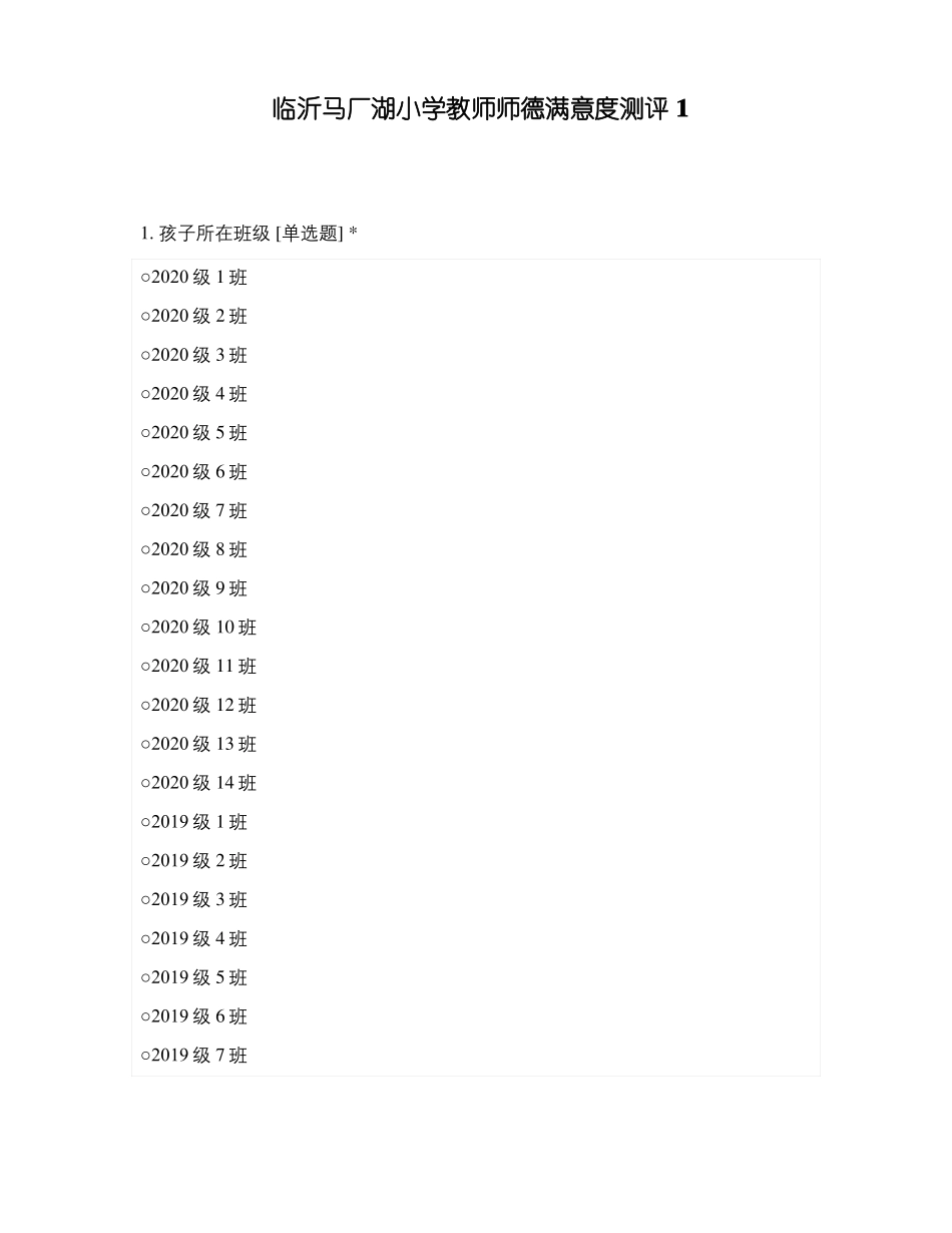 临沂马厂湖小学教师师德满意度测评_第1页