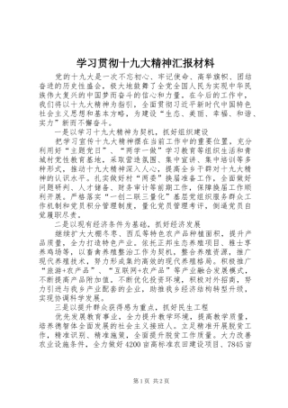 学习贯彻十九大精神汇报材料
