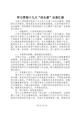 学习贯彻十九大“回头看”自查汇报