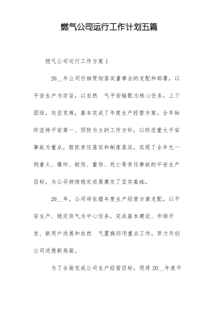 燃气公司运行工作计划五篇
