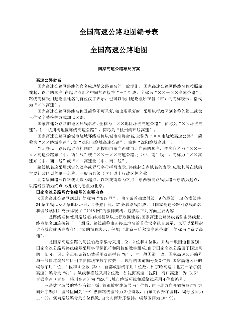 最新的全国高速公路国道和道的分布起止路经长度环城线路等_第1页