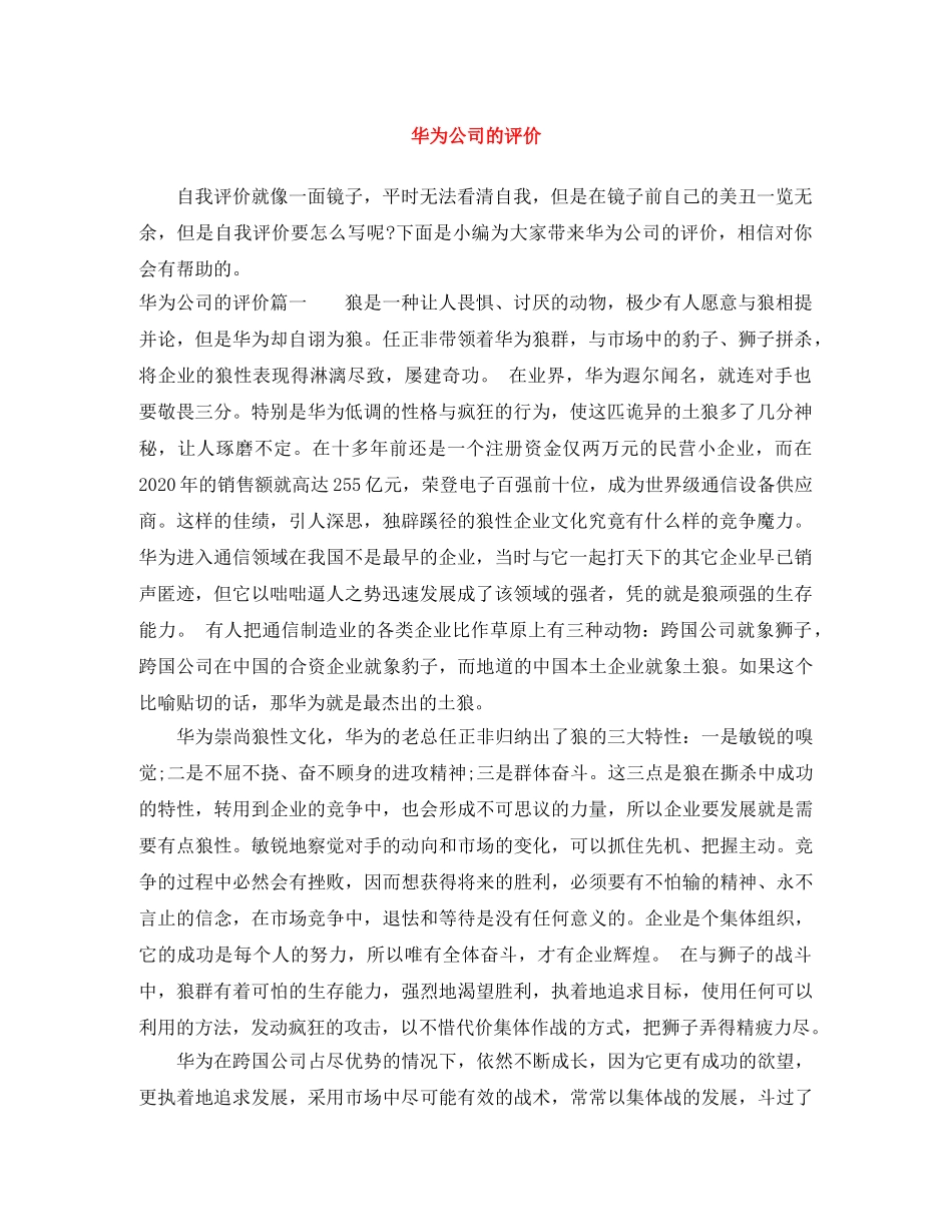 华为公司的评价 _第1页