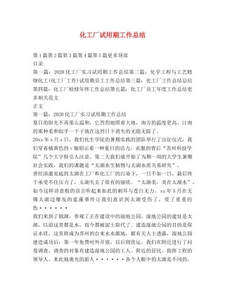 化工厂试用期工作总结 
