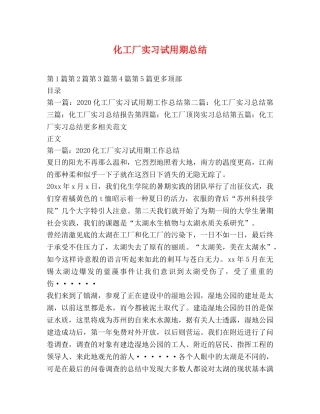 化工厂实习试用期总结 