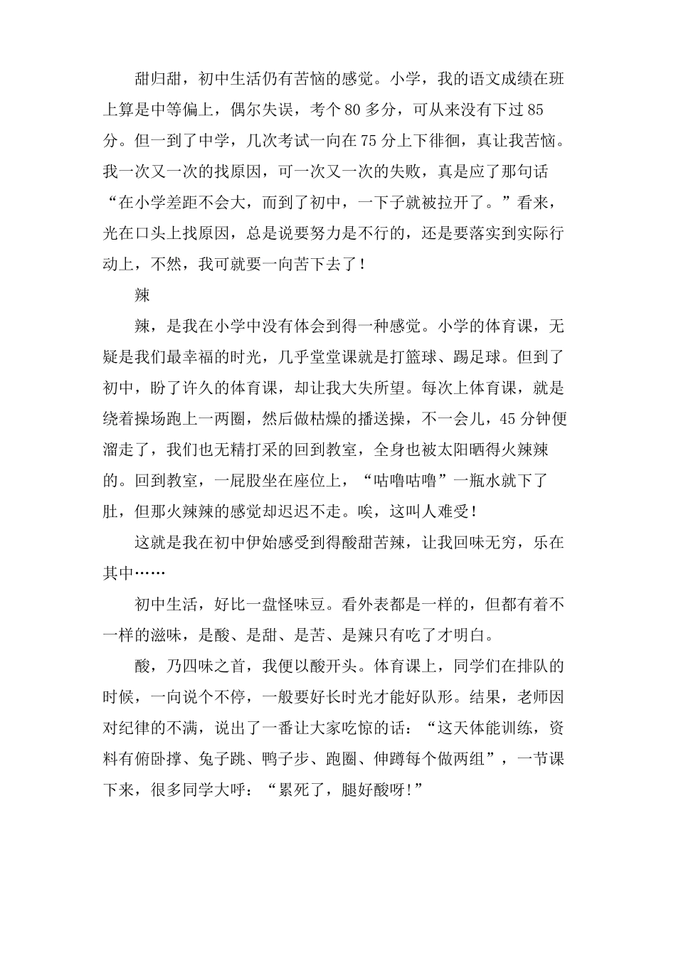 初中生活的酸甜苦辣作文_第3页
