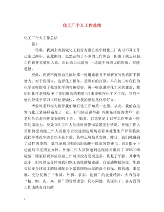 化工厂个人工作总结 