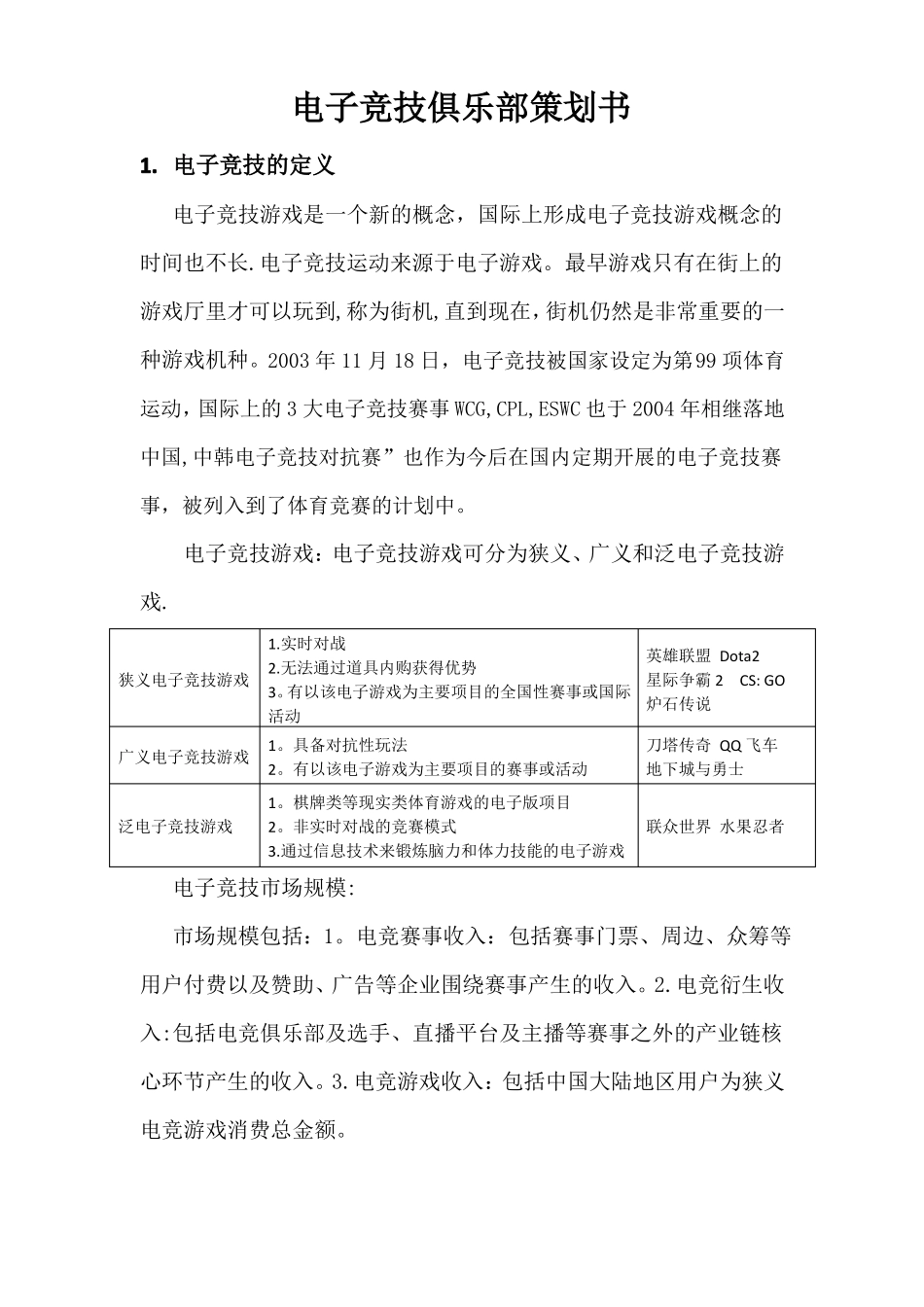 电子竞技俱乐部策划书_第1页