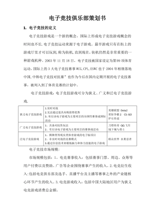 电子竞技俱乐部策划书