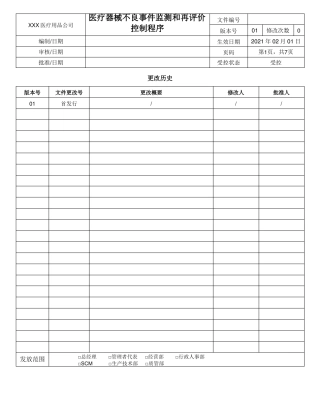 医疗器械不良事件监测和再评价控制程序