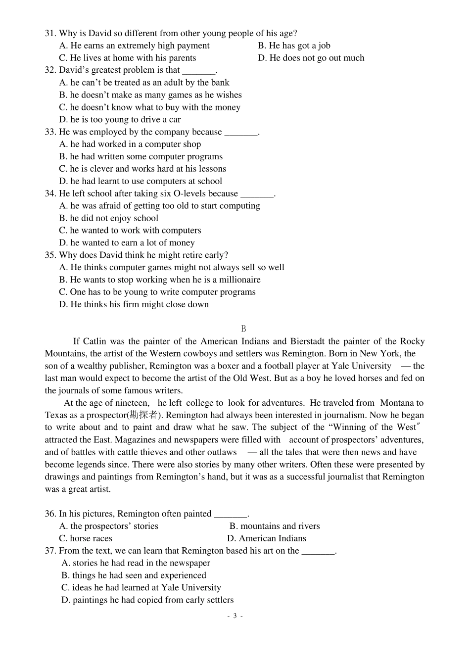 体育单招英语模拟试题_第3页