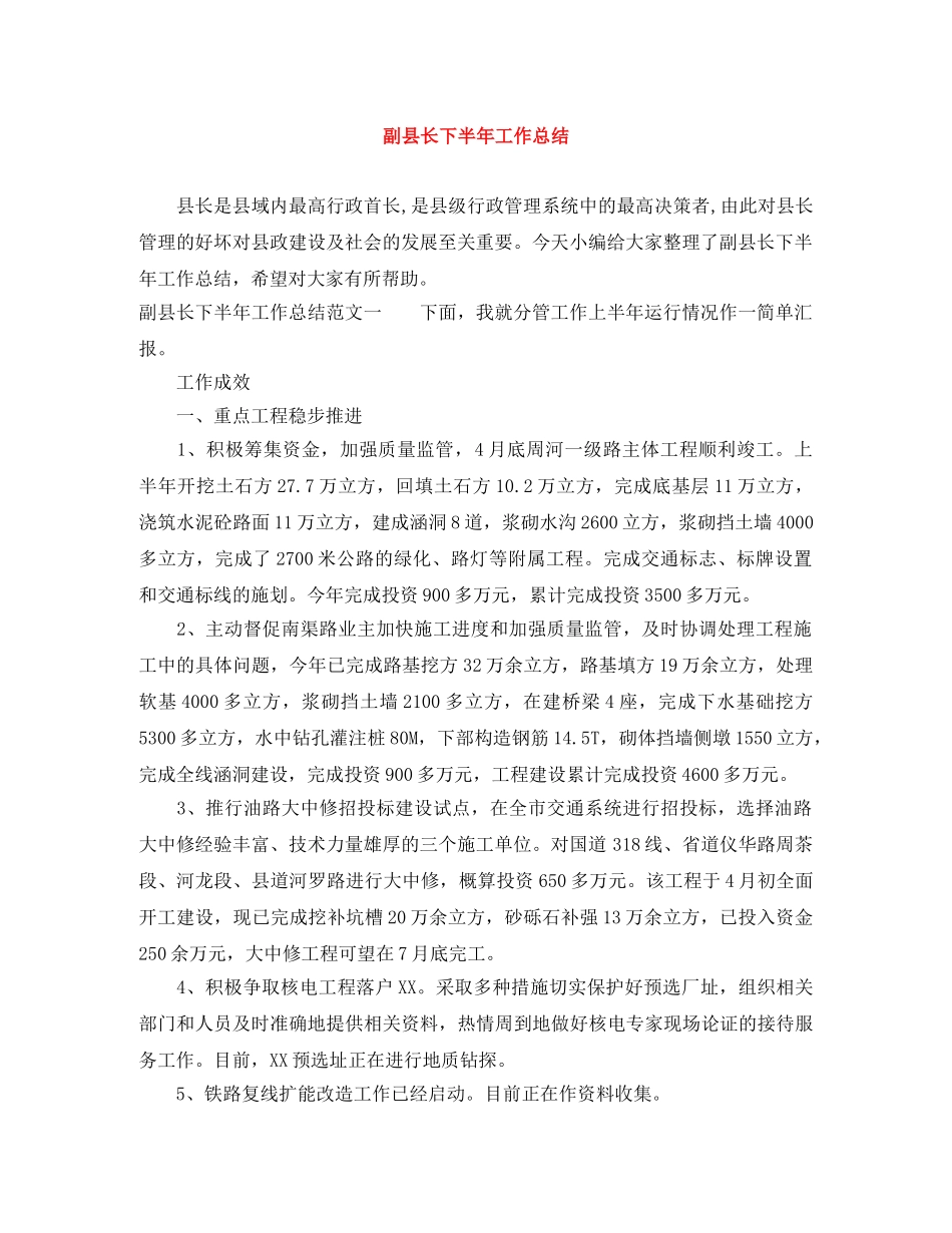 副县长下半年工作总结 _第1页