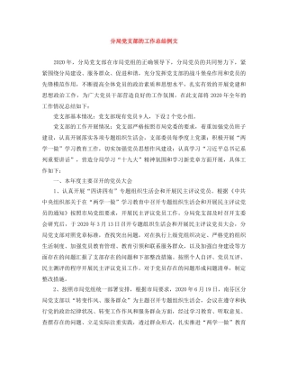 分局党支部的工作总结例文 