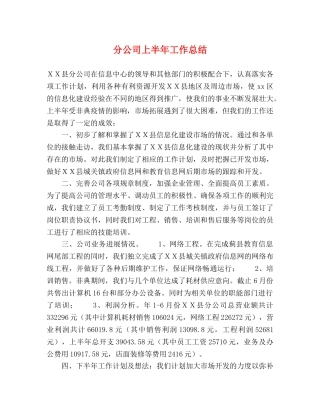 分公司上半年工作总结 