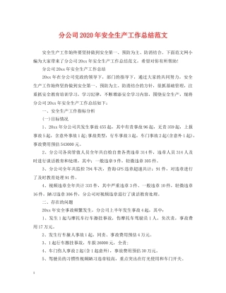 分公司2020年安全生产工作总结范文 