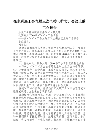 在水利局工会九届三次全委（扩大）会议上的工作报告