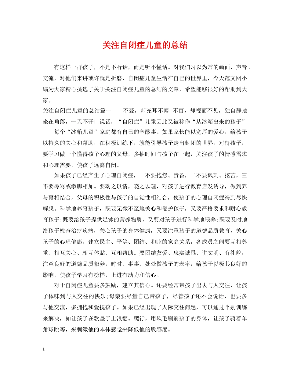 关注自闭症儿童的总结 _第1页
