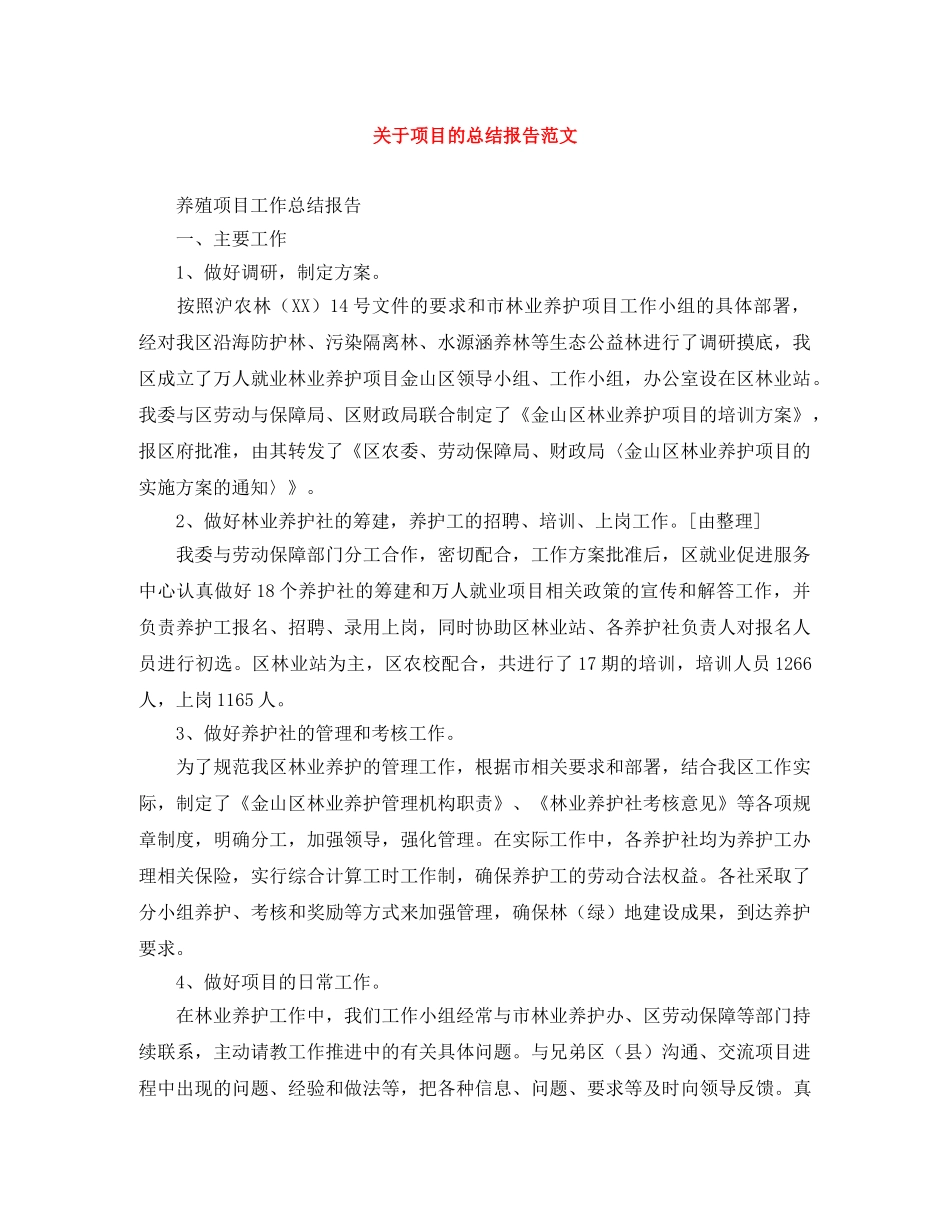 关于项目的总结报告范文 _第1页