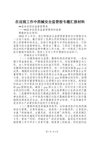 在巡视工作中药械安全监管股专题汇报材料