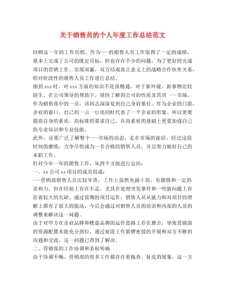 关于销售员的个人年度工作总结范文 