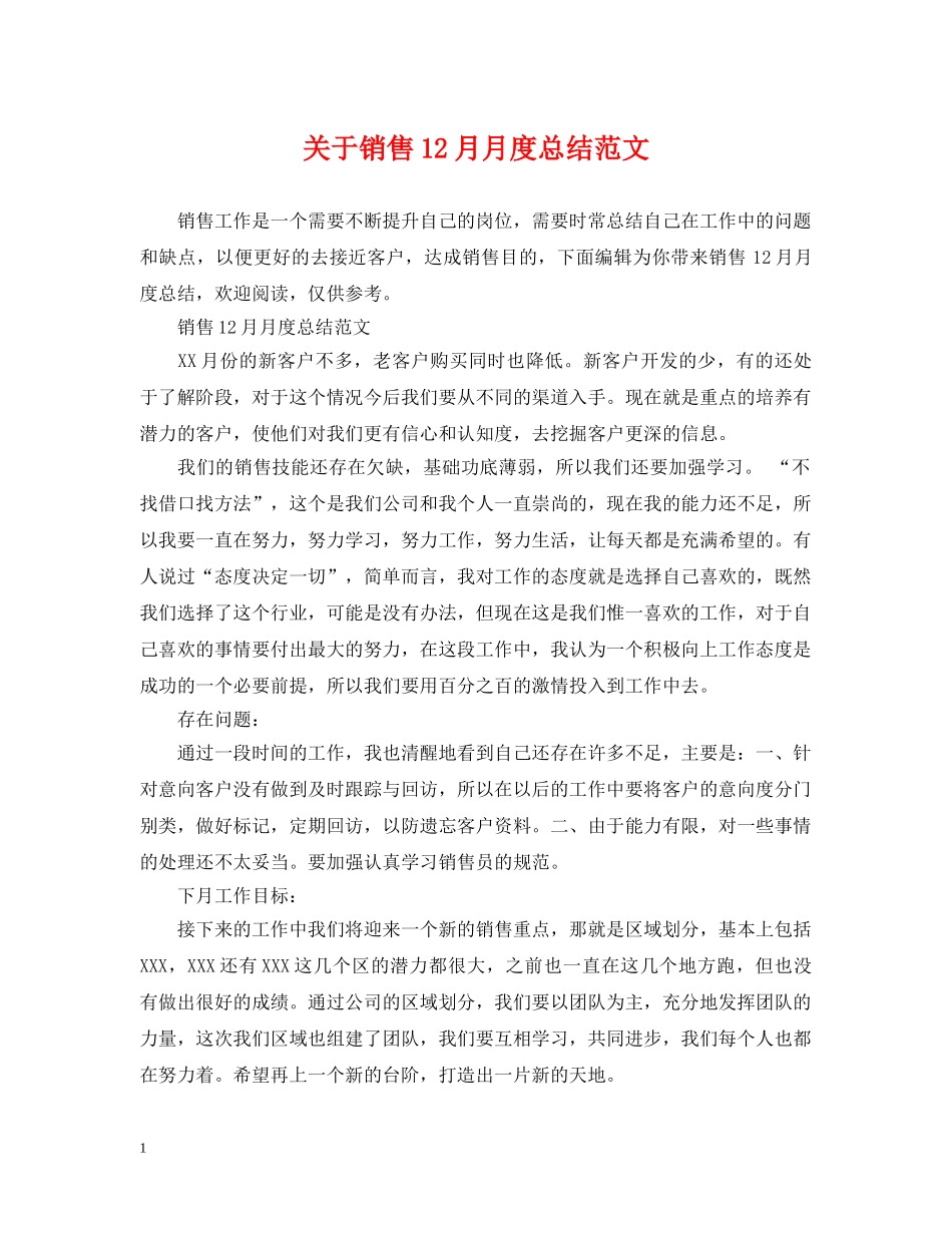 关于销售12月月度总结范文 _第1页