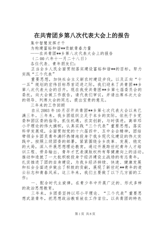 在共青团乡第八次代表大会上的报告
