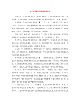 关于试用期工作表现自我评价 