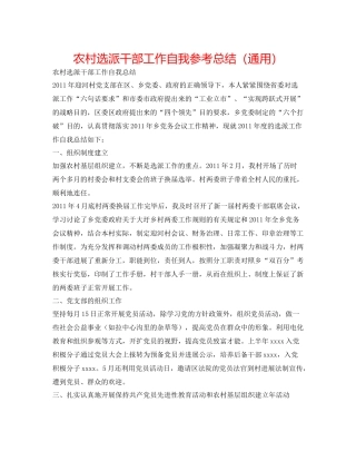 农村选派干部工作自我参考总结（通用）