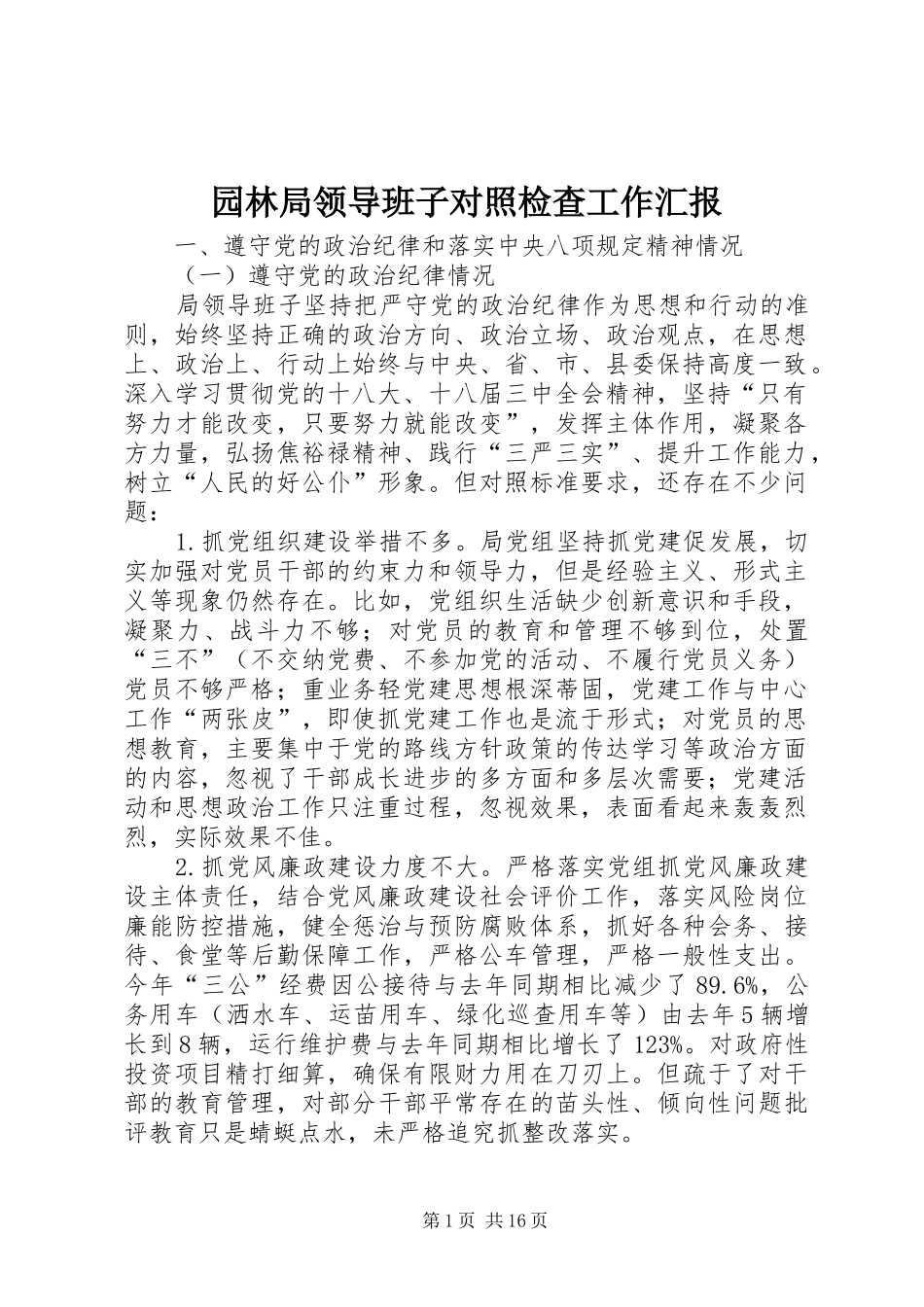 园林局领导班子对照检查工作汇报_第1页