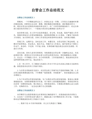 自管会工作总结范文