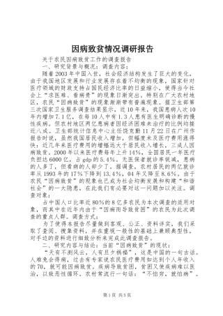 因病致贫情况调研报告