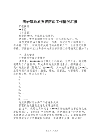 响岩镇地质灾害防治工作情况汇报