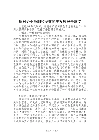 周村企业改制和民营经济发展报告范文