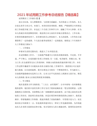 2021年试用期工作参考总结报告【精选篇】