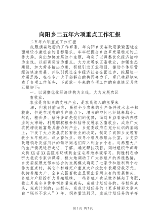 向阳乡二五年六项重点工作汇报