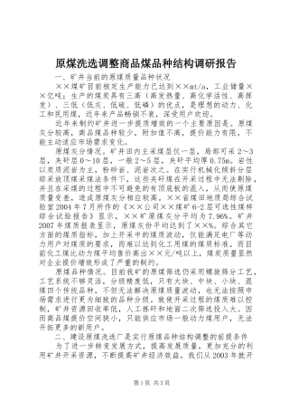 原煤洗选调整商品煤品种结构调研报告