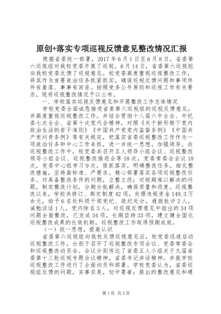 原创+落实专项巡视反馈意见整改情况汇报