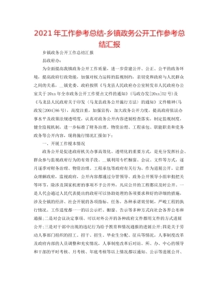2021年工作参考总结乡镇政务公开工作参考总结汇报